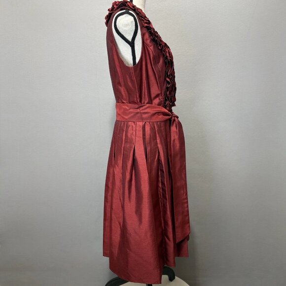 Jessica Howard Midi Party Dress Sz 12 Wine Taffeta Sleeveless Ruffle Fit & Flare - Picture 4 of 10